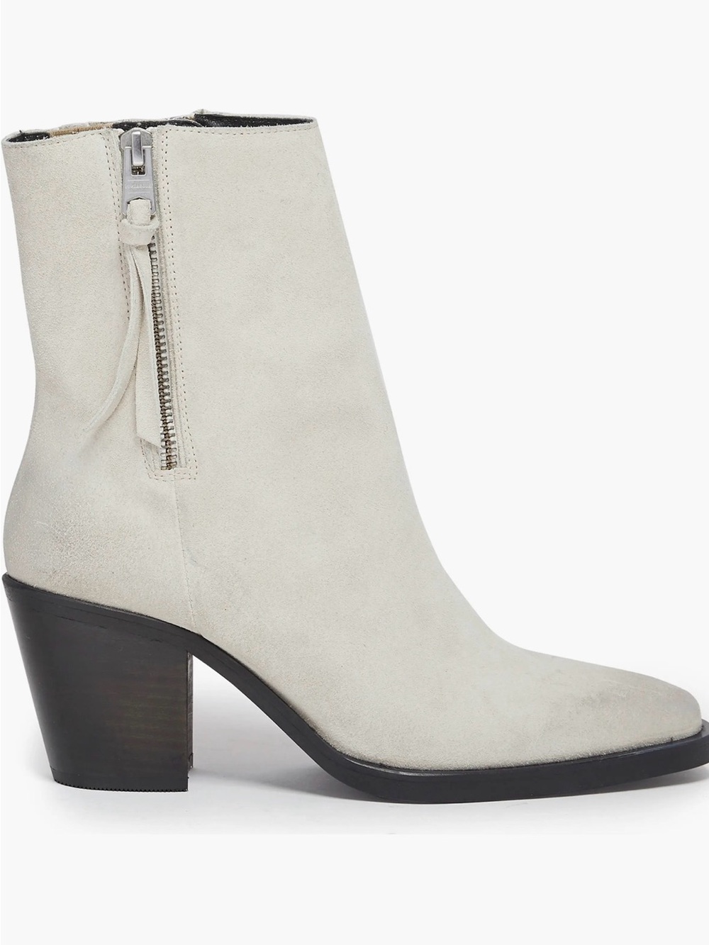 All Saints Suede Ankle Boot — Light Cream